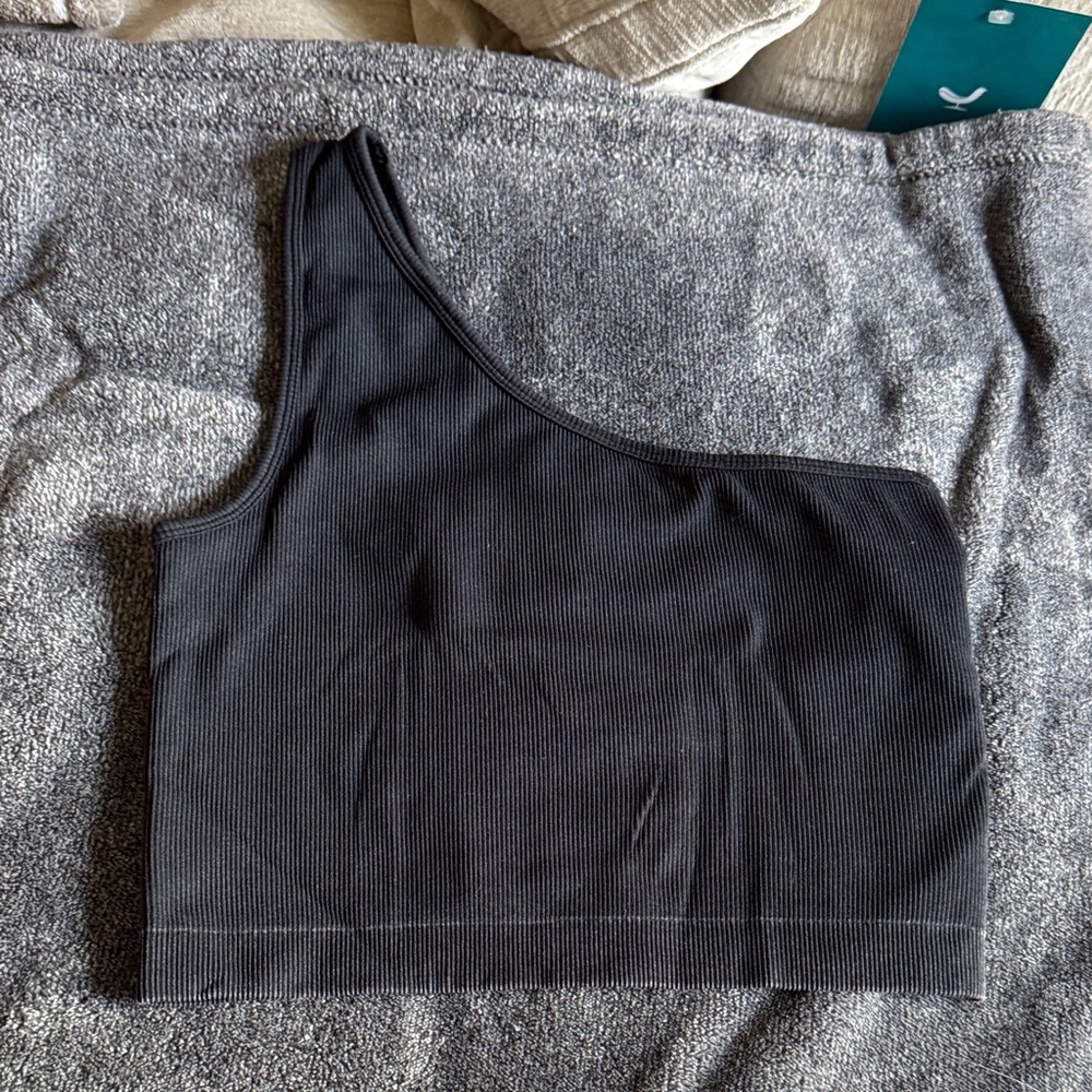 JoyLab Black Ribbed One-Shoulder Crop Top